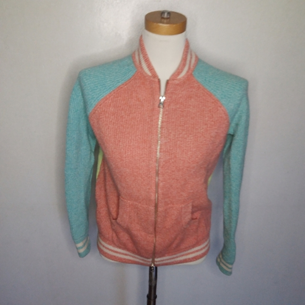 S) Vintage Color Block Knit Varsity Sweater